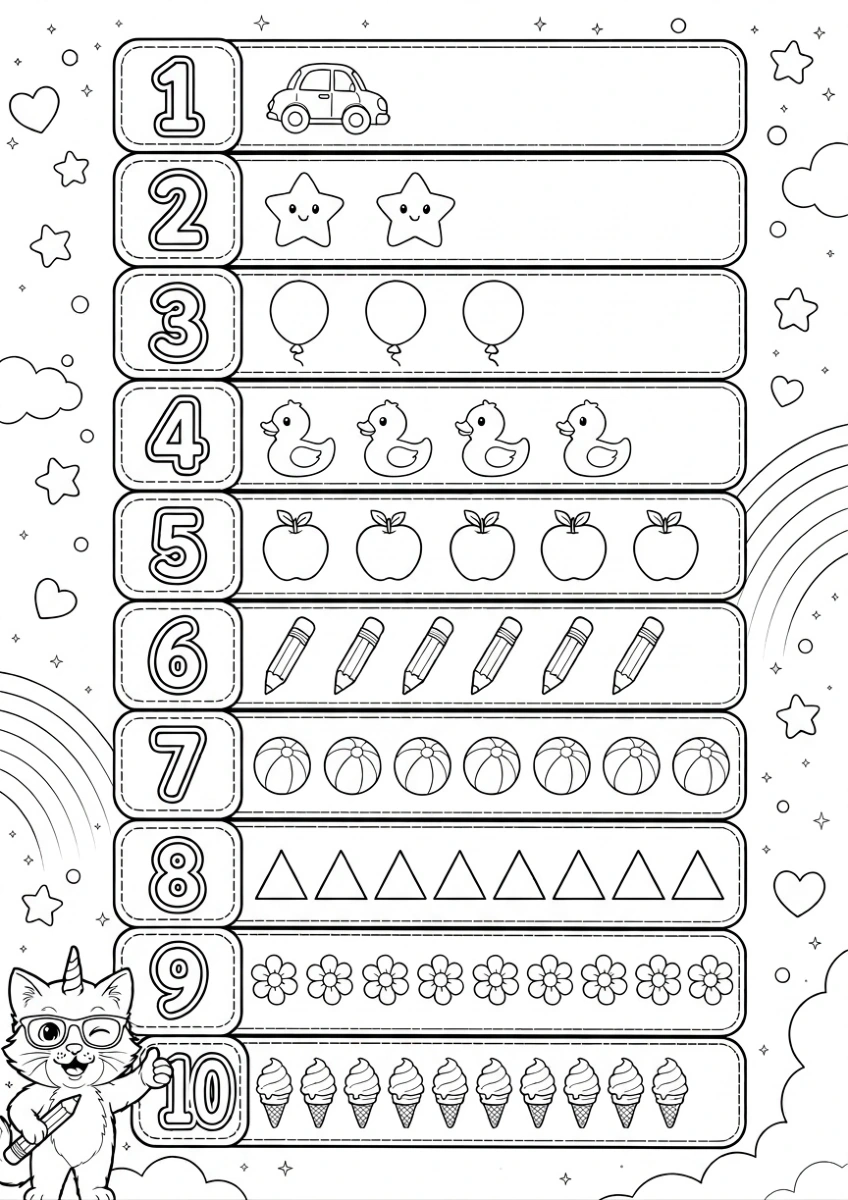 Numbers 1–10 — Color with Minik